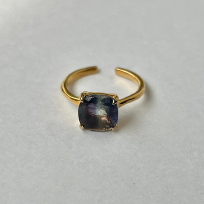 [ multi color fluorite ] square faceted cut gold