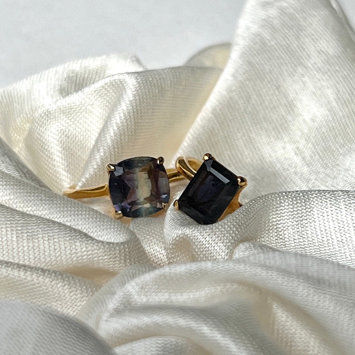 [ multi color fluorite ] square faceted cut gold