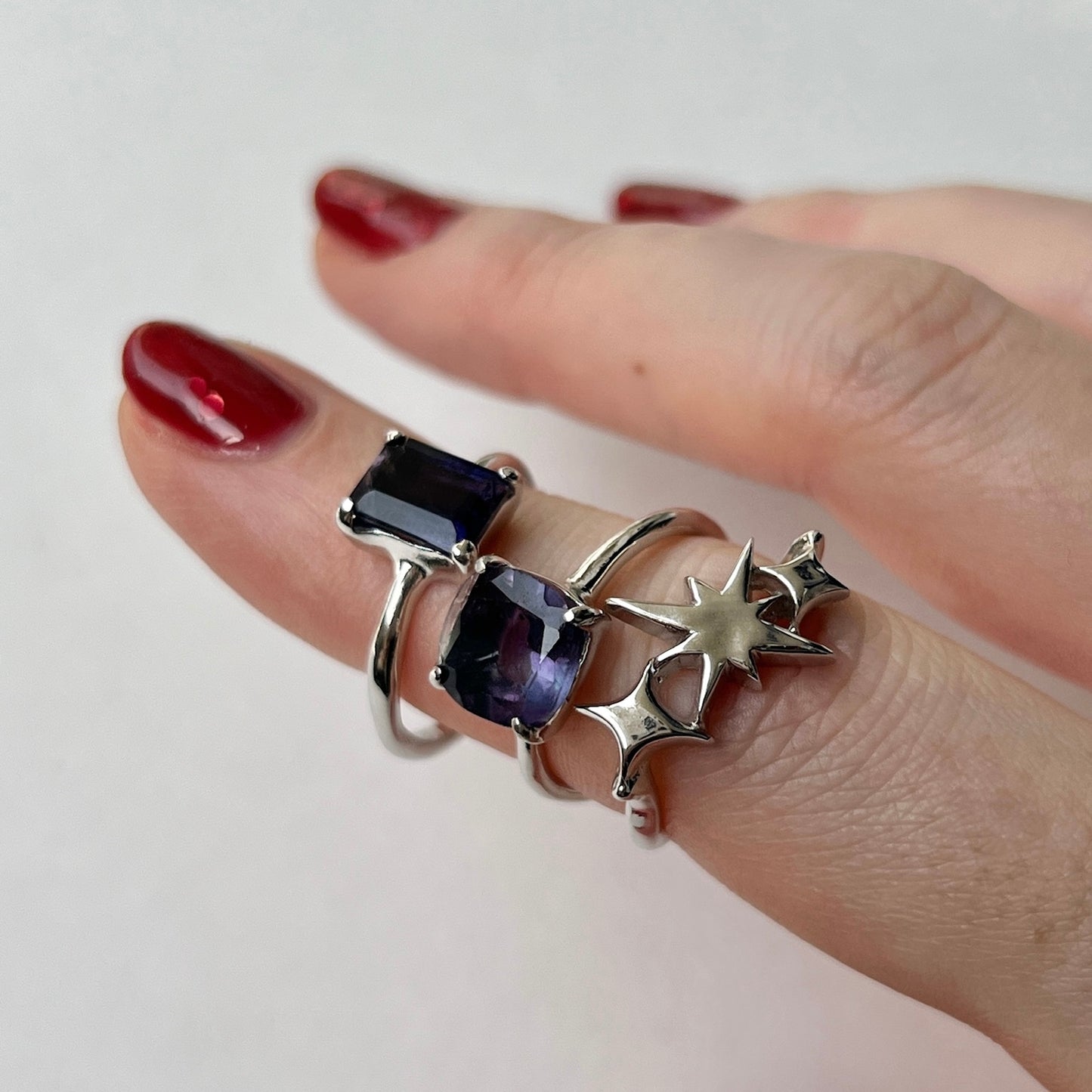 [ iolite ] rectangle faceted cut silver