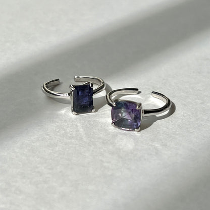 [ iolite ] rectangle faceted cut silver