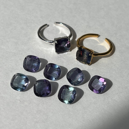 [ fluorite ] square faceted cut silver