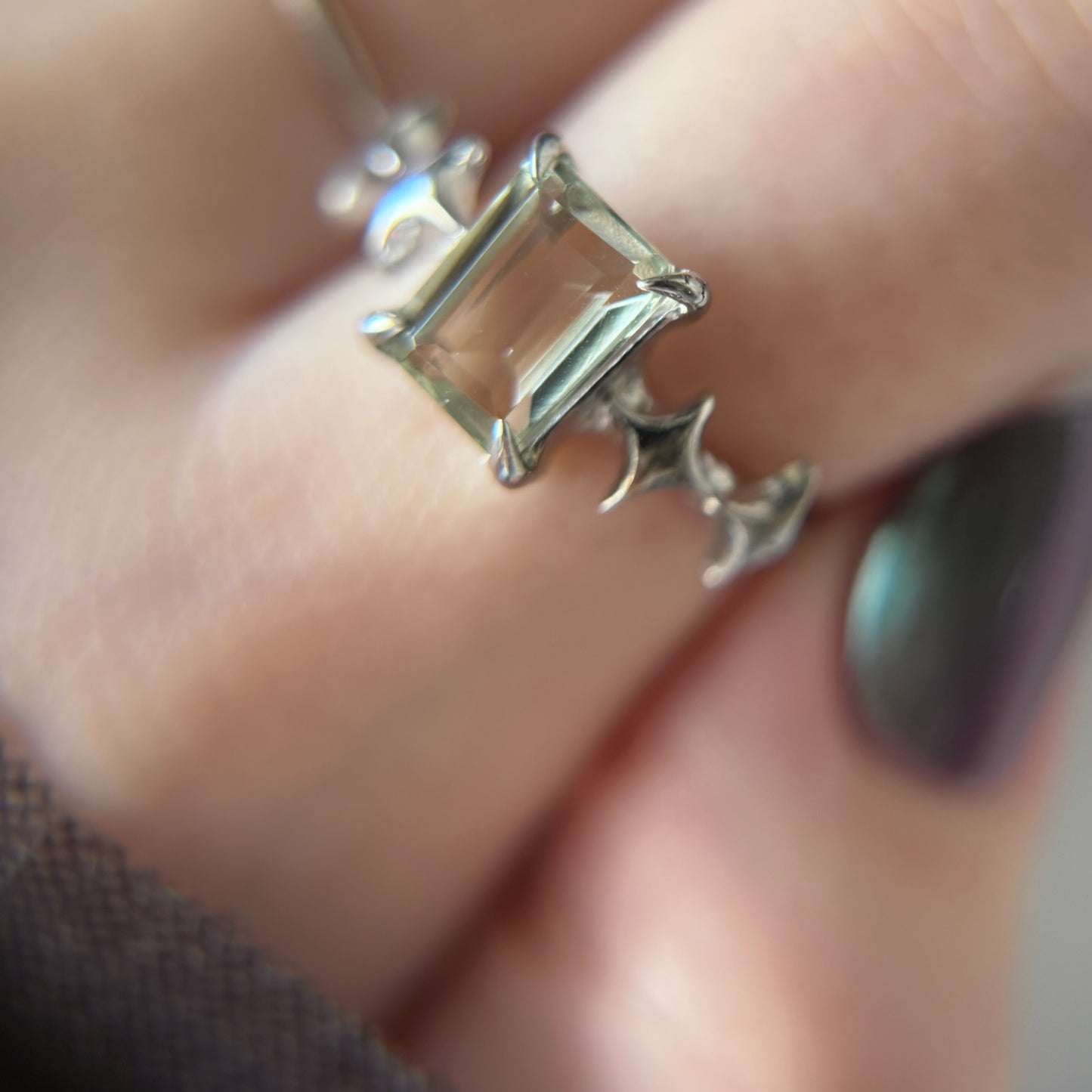 [ green amethyst ] rectangle sparkle silver