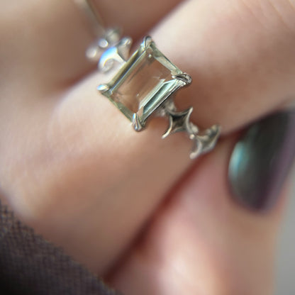 [ green amethyst ] rectangle sparkle silver