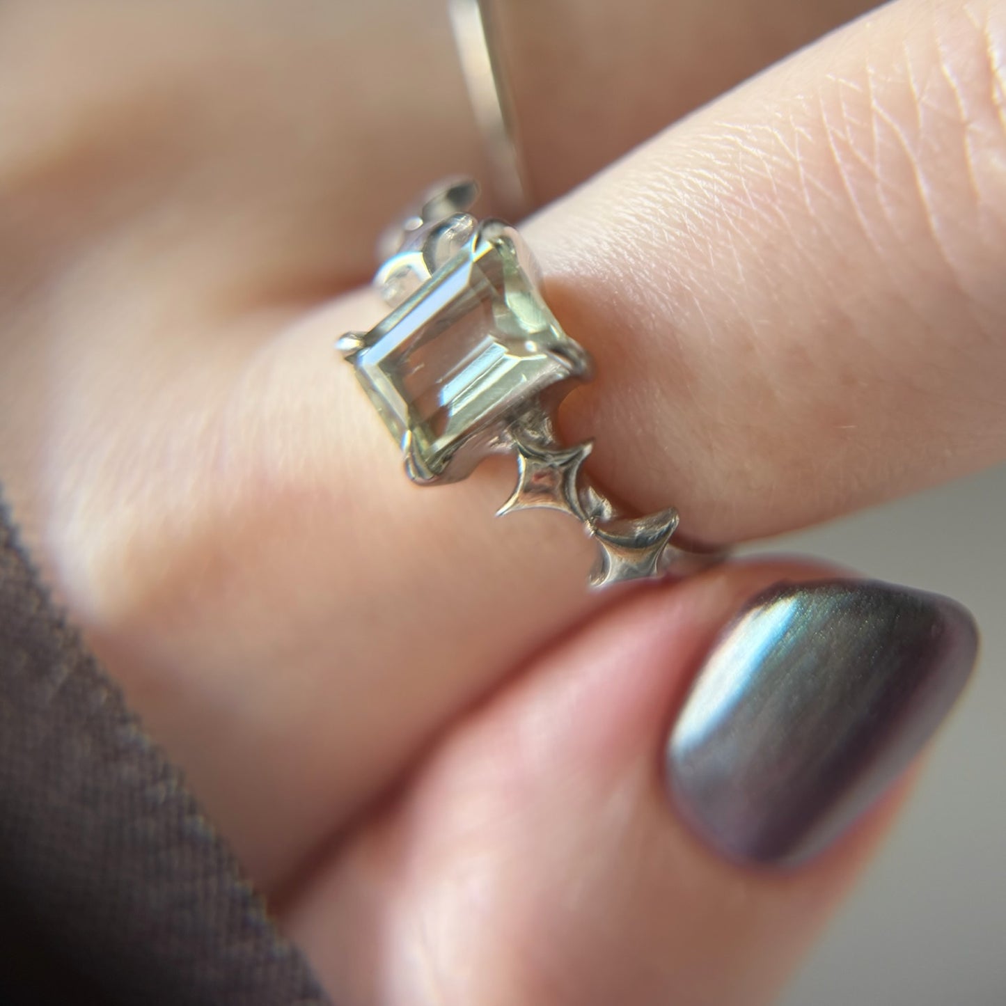 [ green amethyst ] rectangle sparkle silver