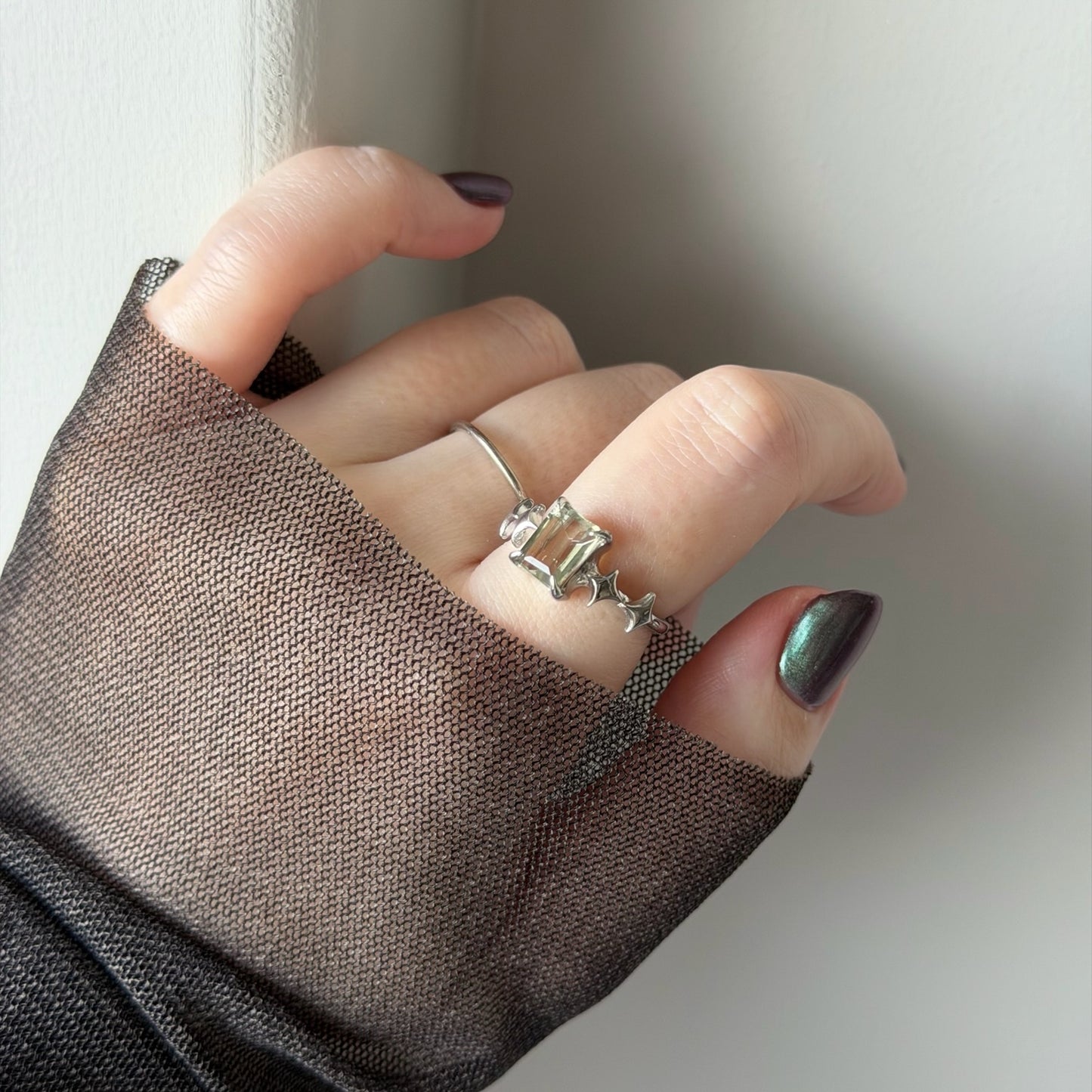[ green amethyst ] rectangle sparkle silver