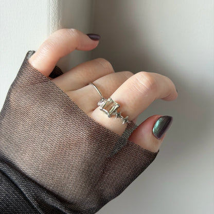 [ green amethyst ] rectangle sparkle silver