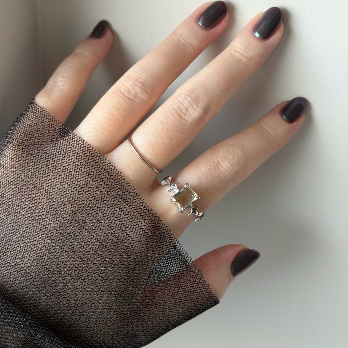 [ green amethyst ] rectangle sparkle silver