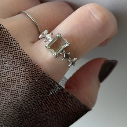 [ green amethyst ] rectangle sparkle silver