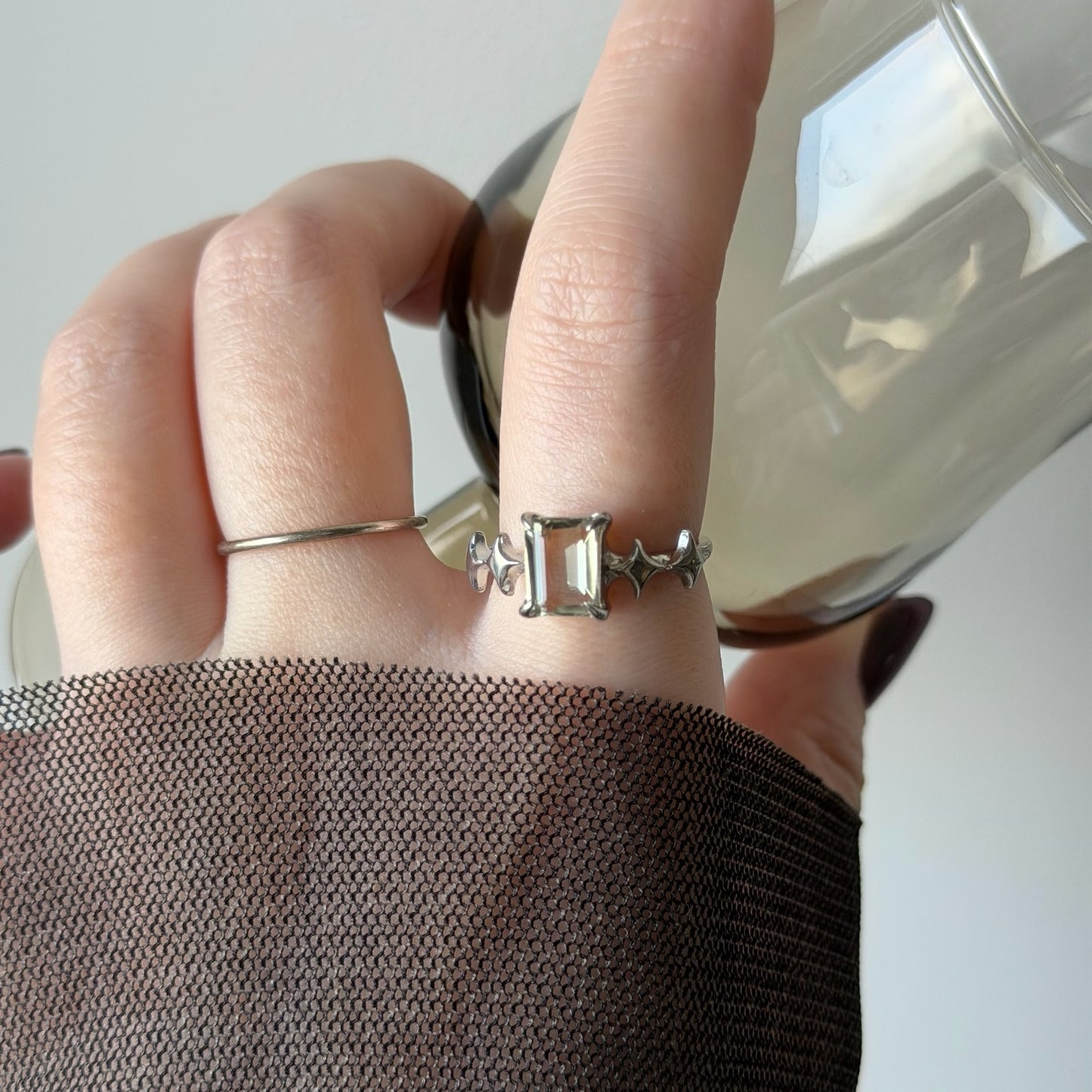 [ green amethyst ] rectangle sparkle silver