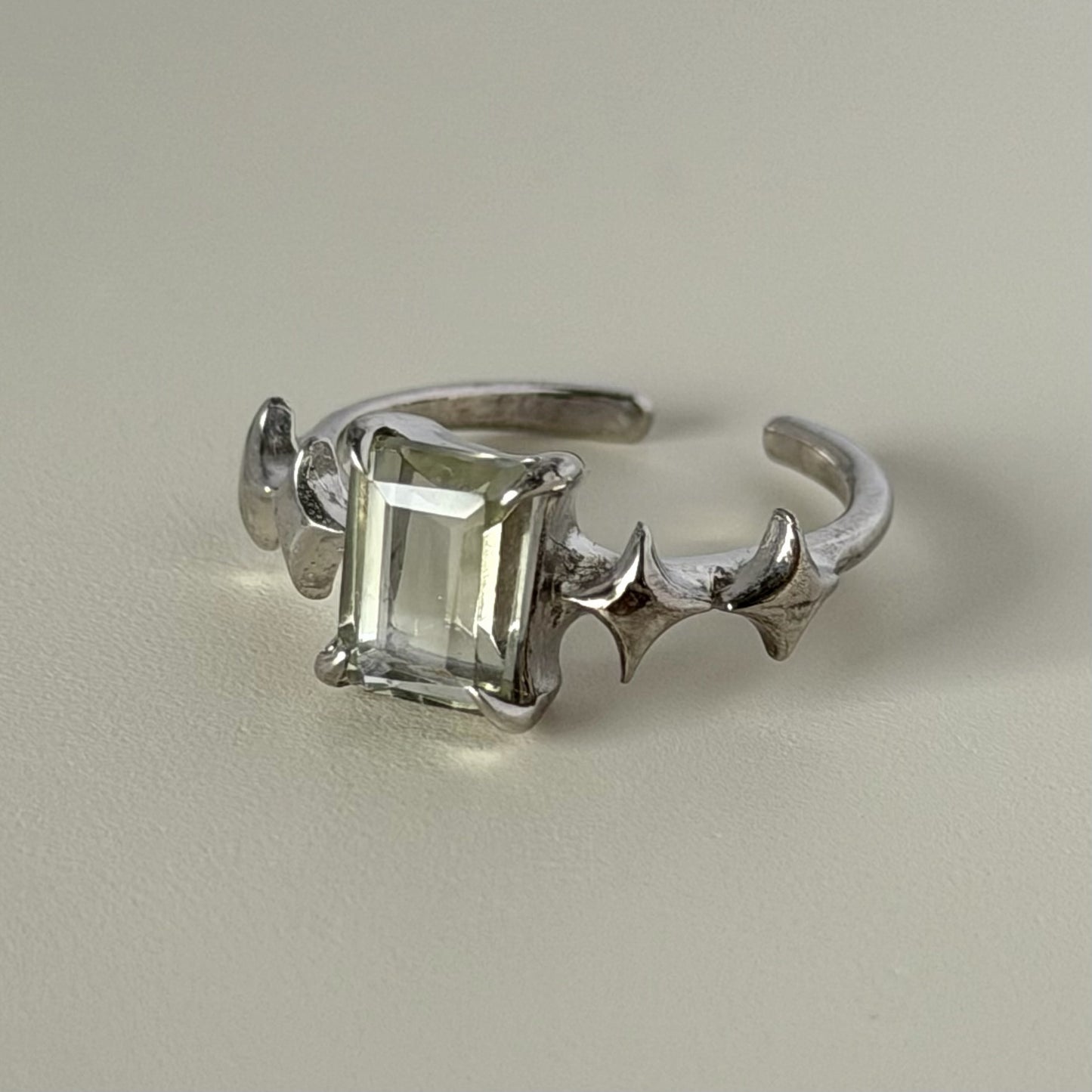 [ green amethyst ] rectangle sparkle silver