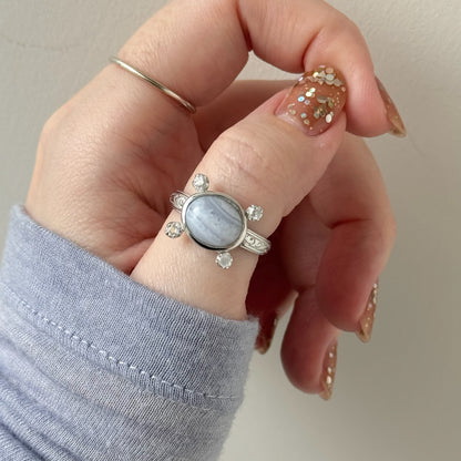 [ blue lace agate ] oval petit silver [ free size ]