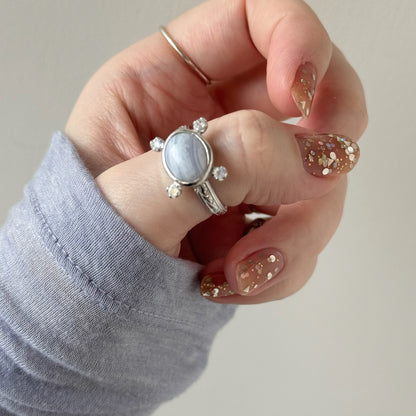 [ blue lace agate ] oval petit silver [ free size ]