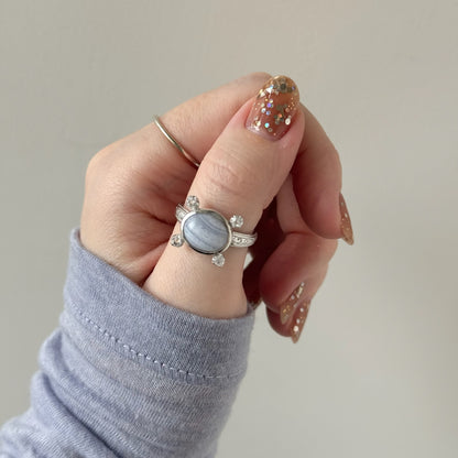 [ blue lace agate ] oval petit silver [ free size ]