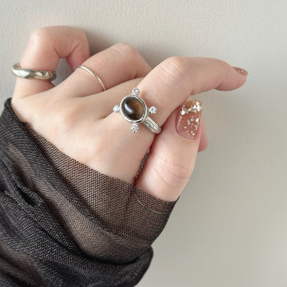 [ smoky quartz ] oval petit silver [ free size ]