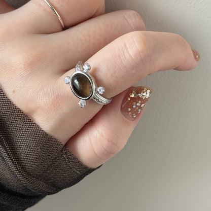 [ smoky quartz ] oval petit silver [ free size ]