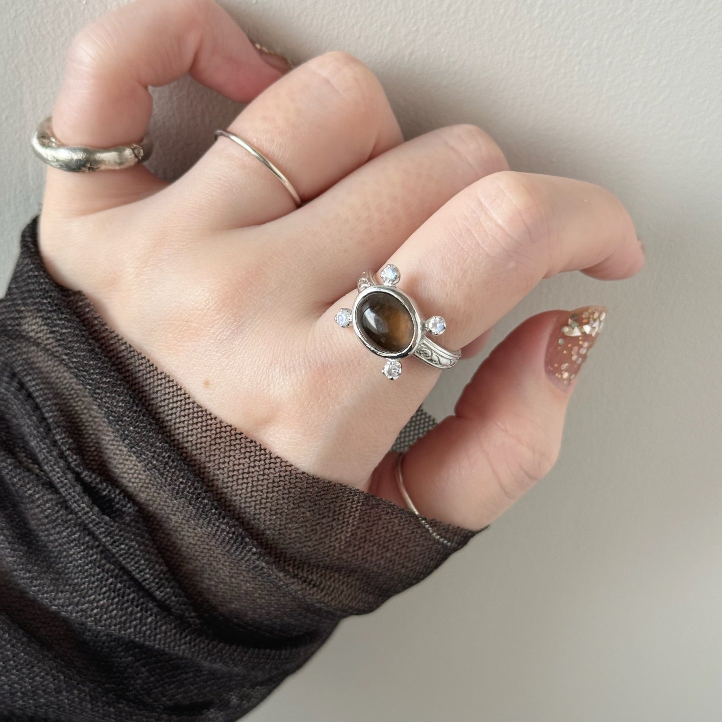 [ smoky quartz ] oval petit silver [ free size ]