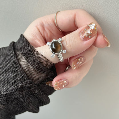 [ smoky quartz ] oval petit silver [ free size ]