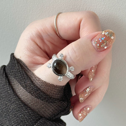 [ smoky quartz ] oval petit silver [ free size ]