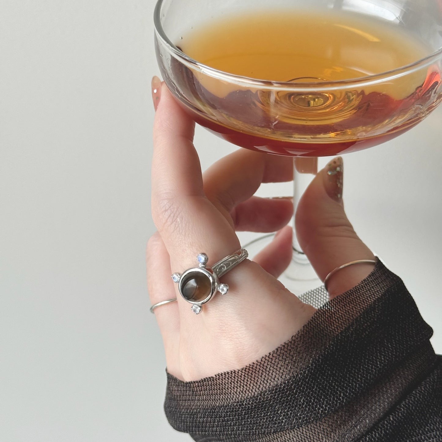 [ smoky quartz ] oval petit silver [ free size ]