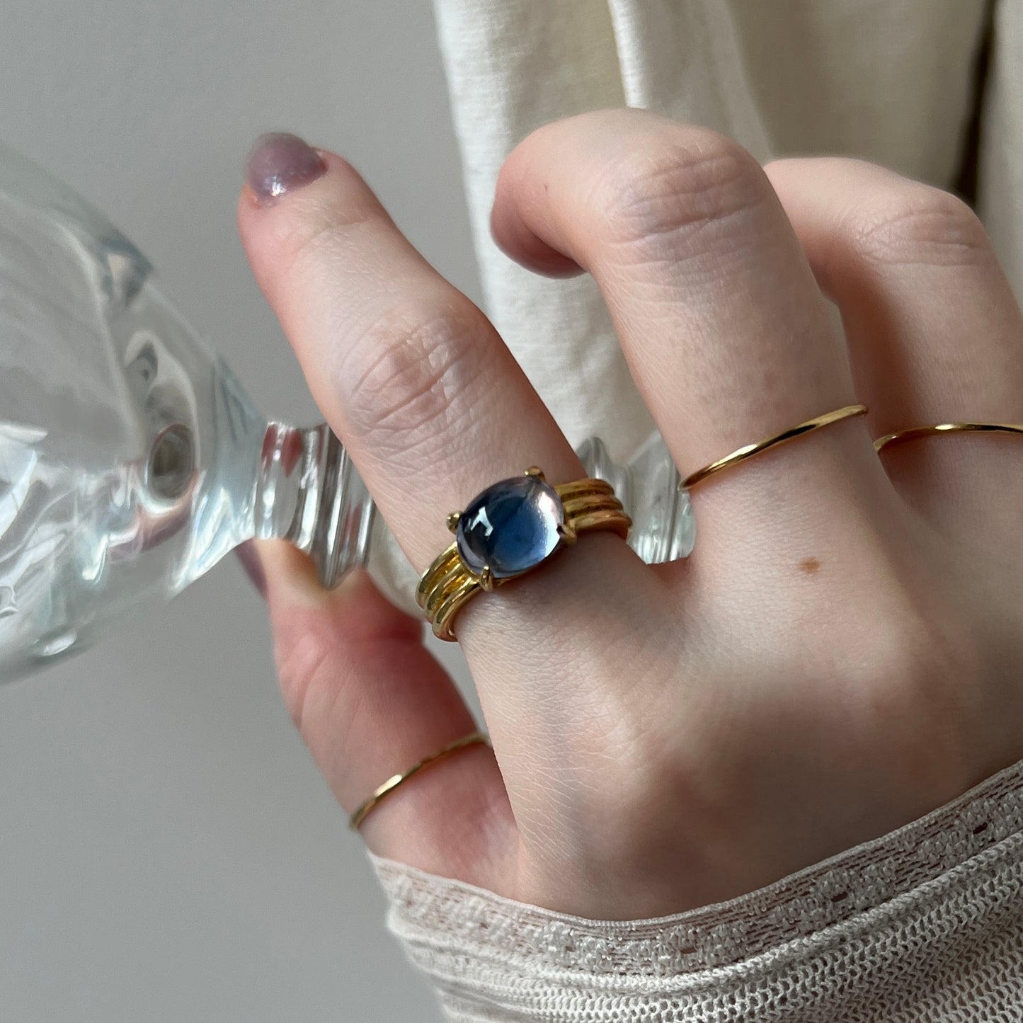 [ pink × blue glass stone ] trois gold