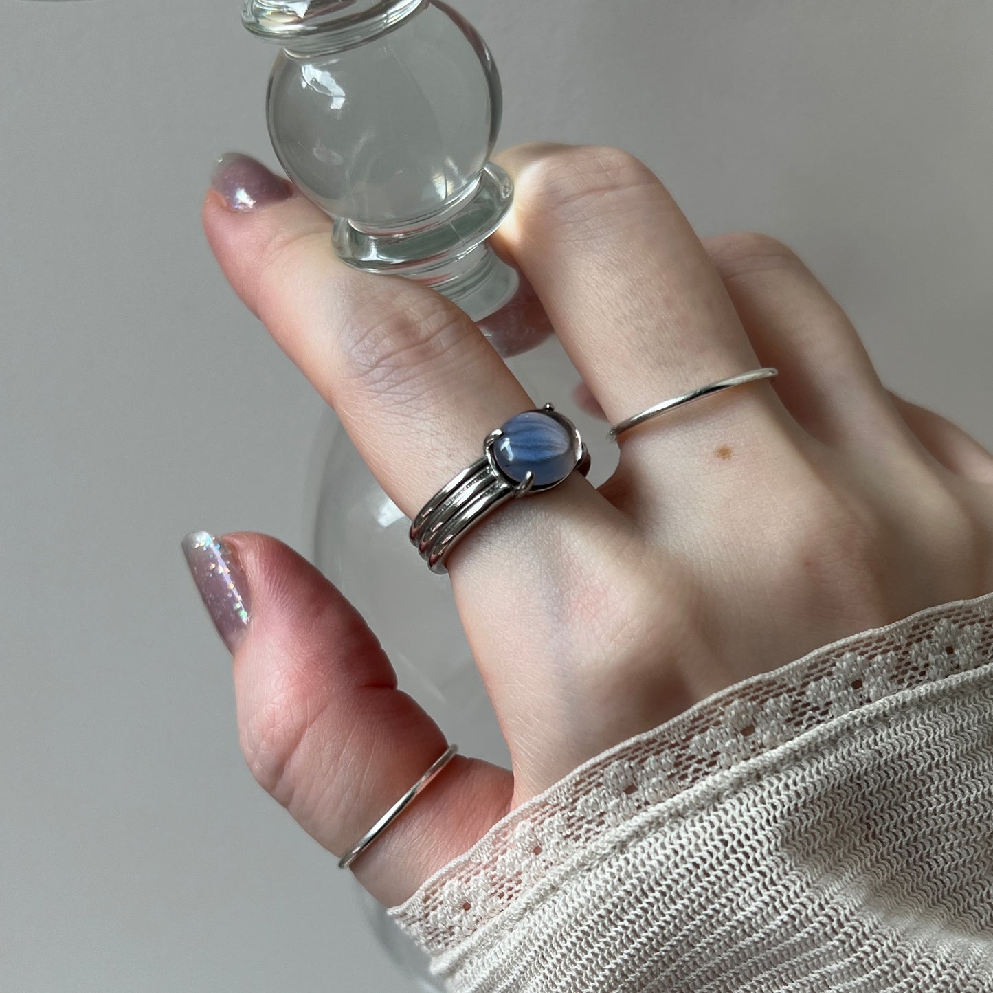 [ pink × blue glass stone ] trois silver