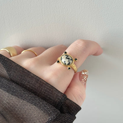 [ dalmatian jasper ] oval petit gold [ free size ]