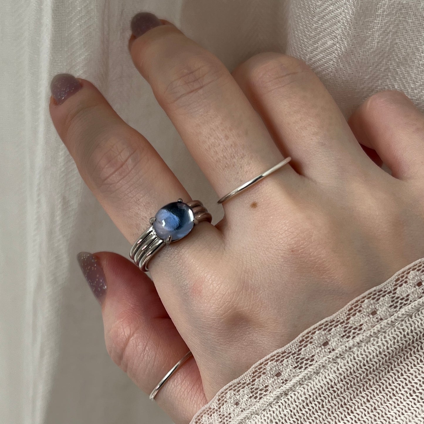 [ pink × blue glass stone ] trois silver