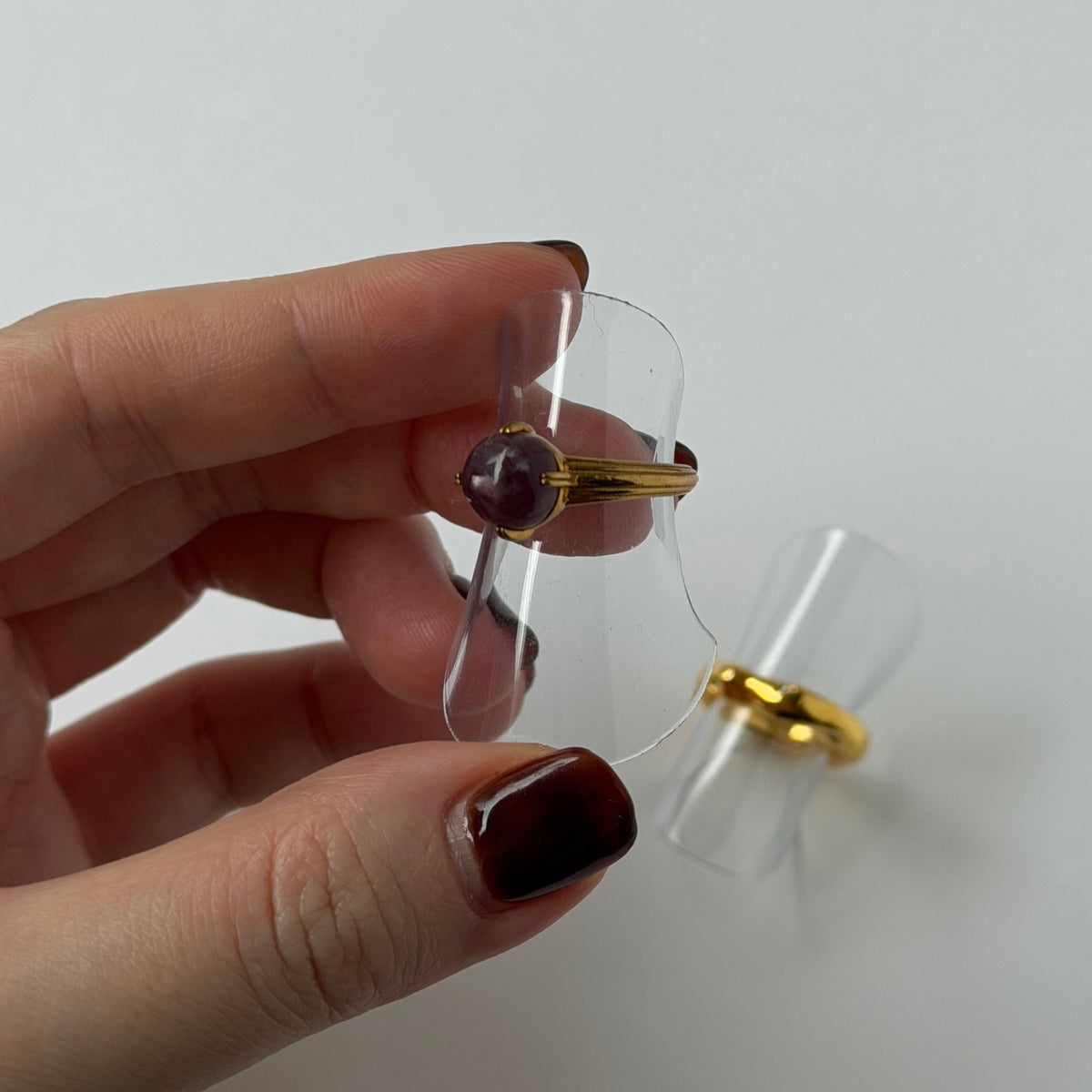 【2 rings set】[ lepidolite ] croissant gold & [ mint ] nuanced pinky ring [ gold ]