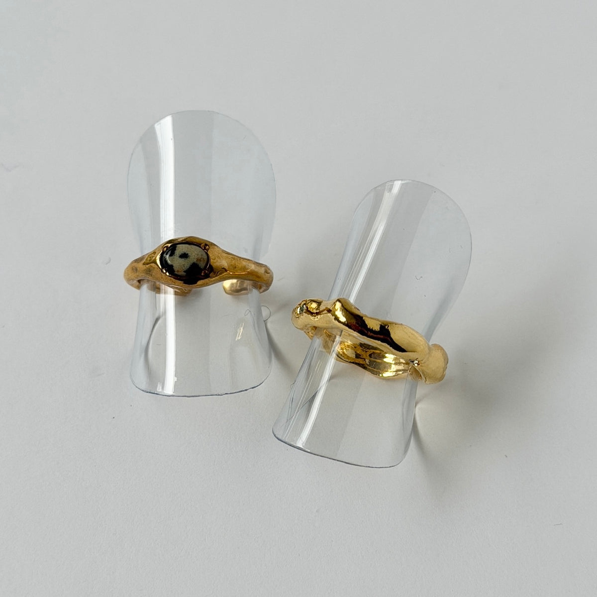 【2 rings set】[ dalmatian jasper ] pebble gold & [ mint ] nuanced pinky ring [ gold ]