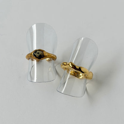 【2 rings set】[ dalmatian jasper ] pebble gold & [ mint ] nuanced pinky ring [ gold ]