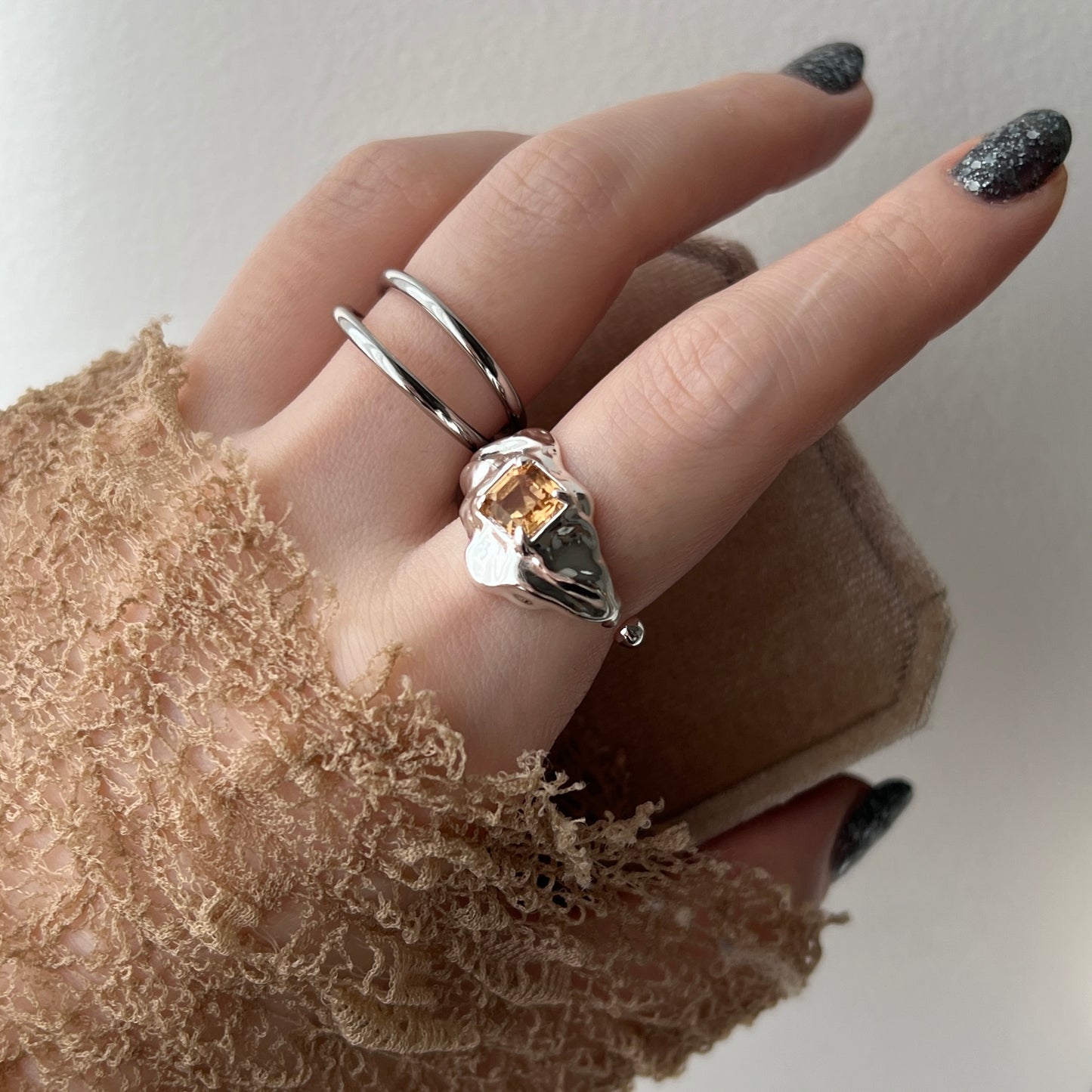 [ colorado topaz ]  melt ring  silver  [ free size ]