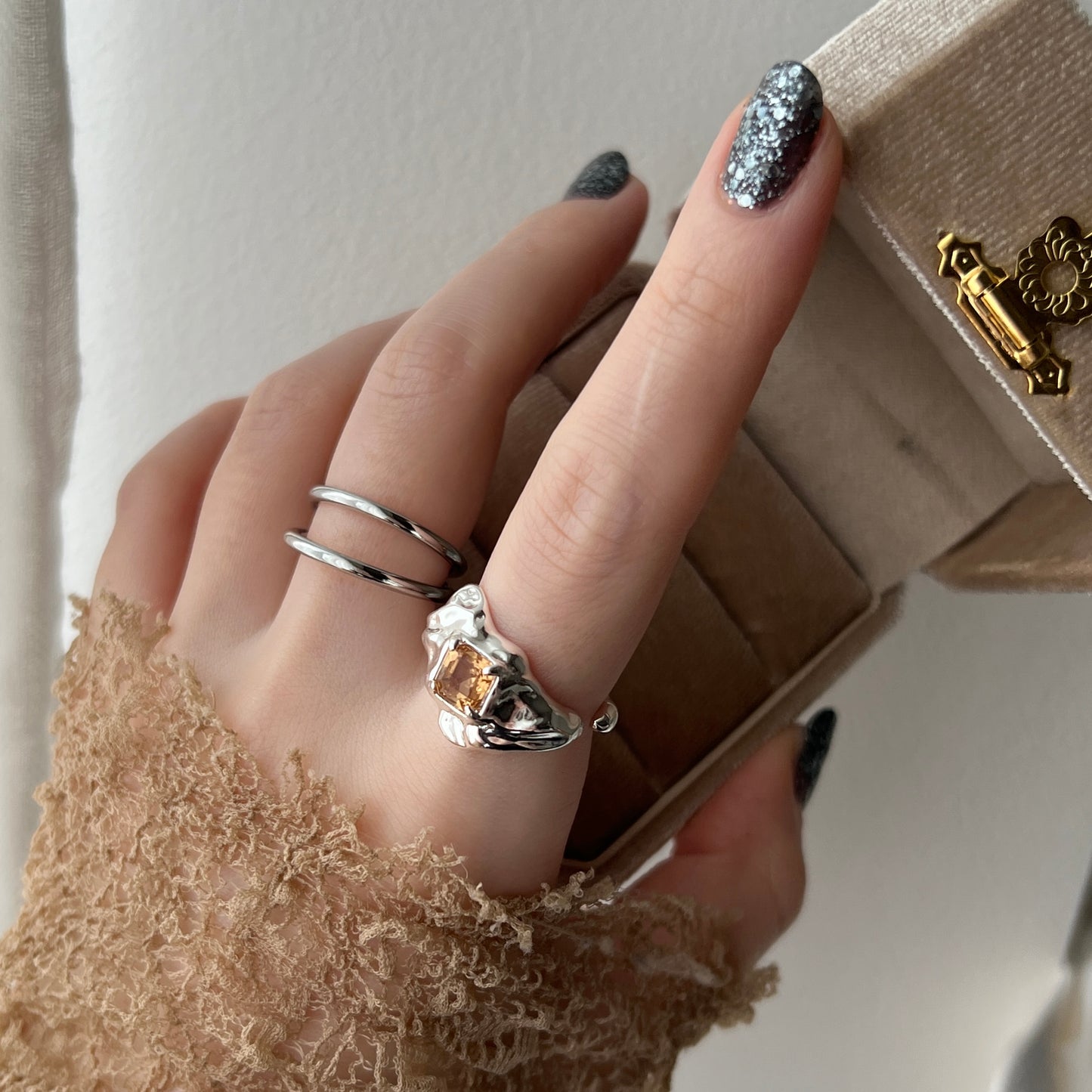 [ colorado topaz ]  melt ring  silver  [ free size ]