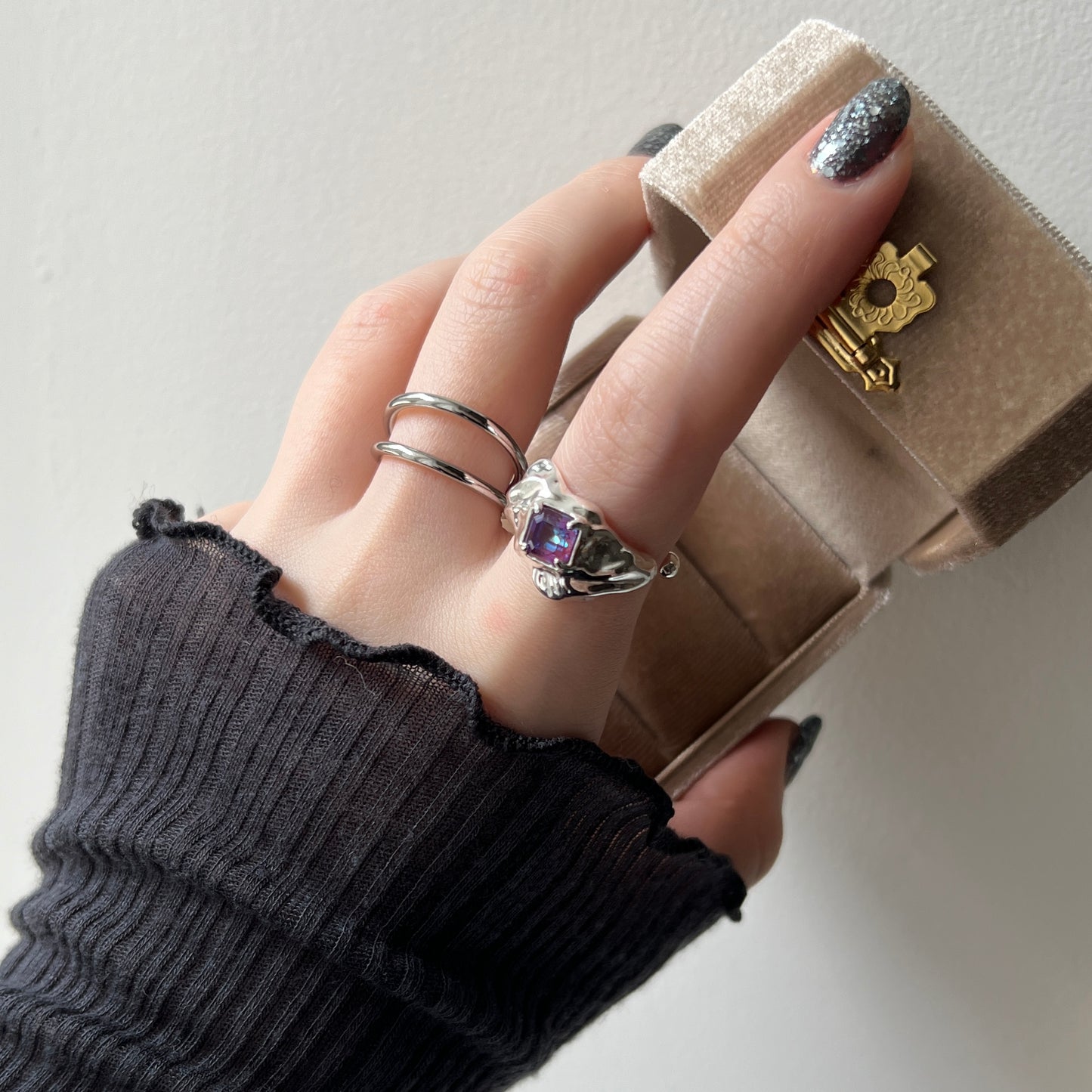 [ burgundy ]  melt ring  silver