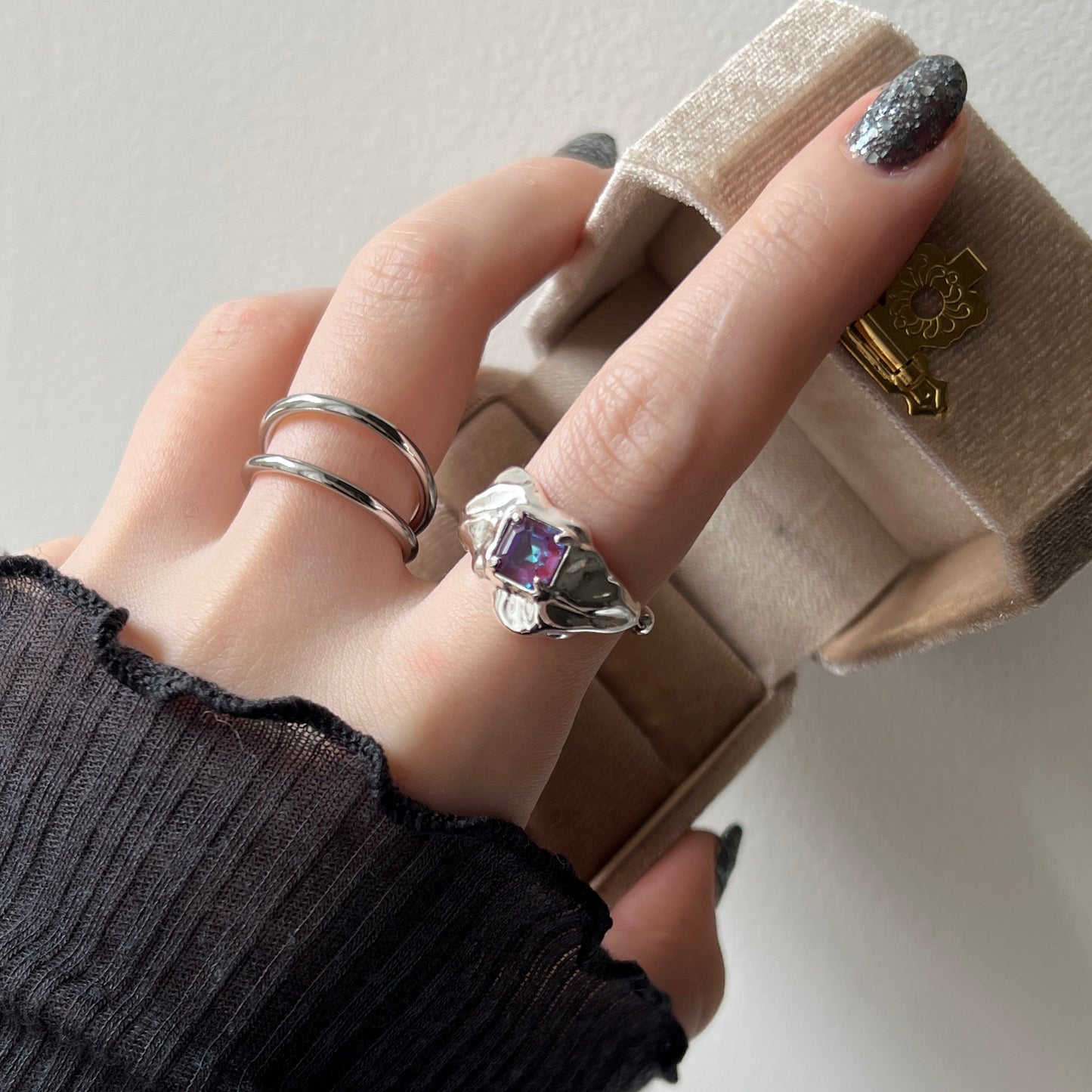 [ burgundy ]  melt ring  silver