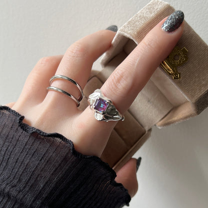 [ burgundy ]  melt ring  silver