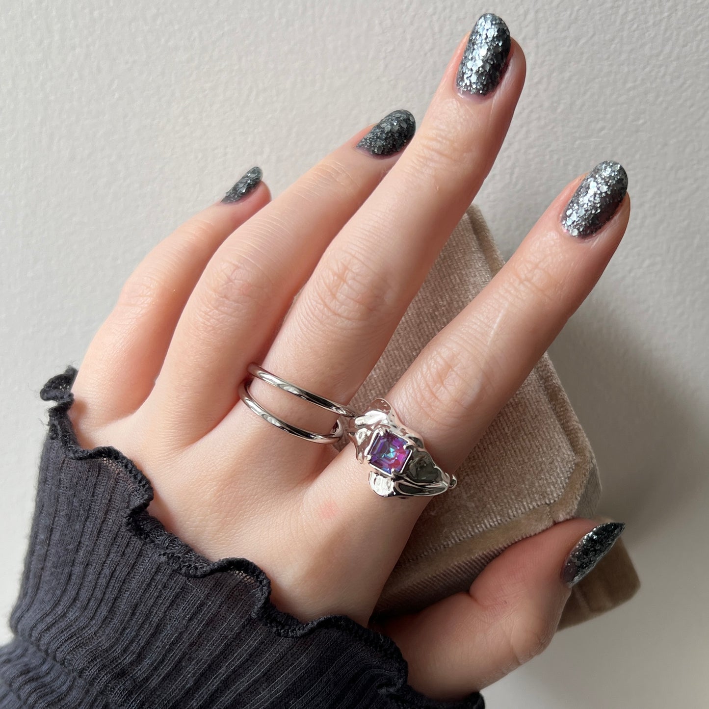 [ burgundy ]  melt ring  silver