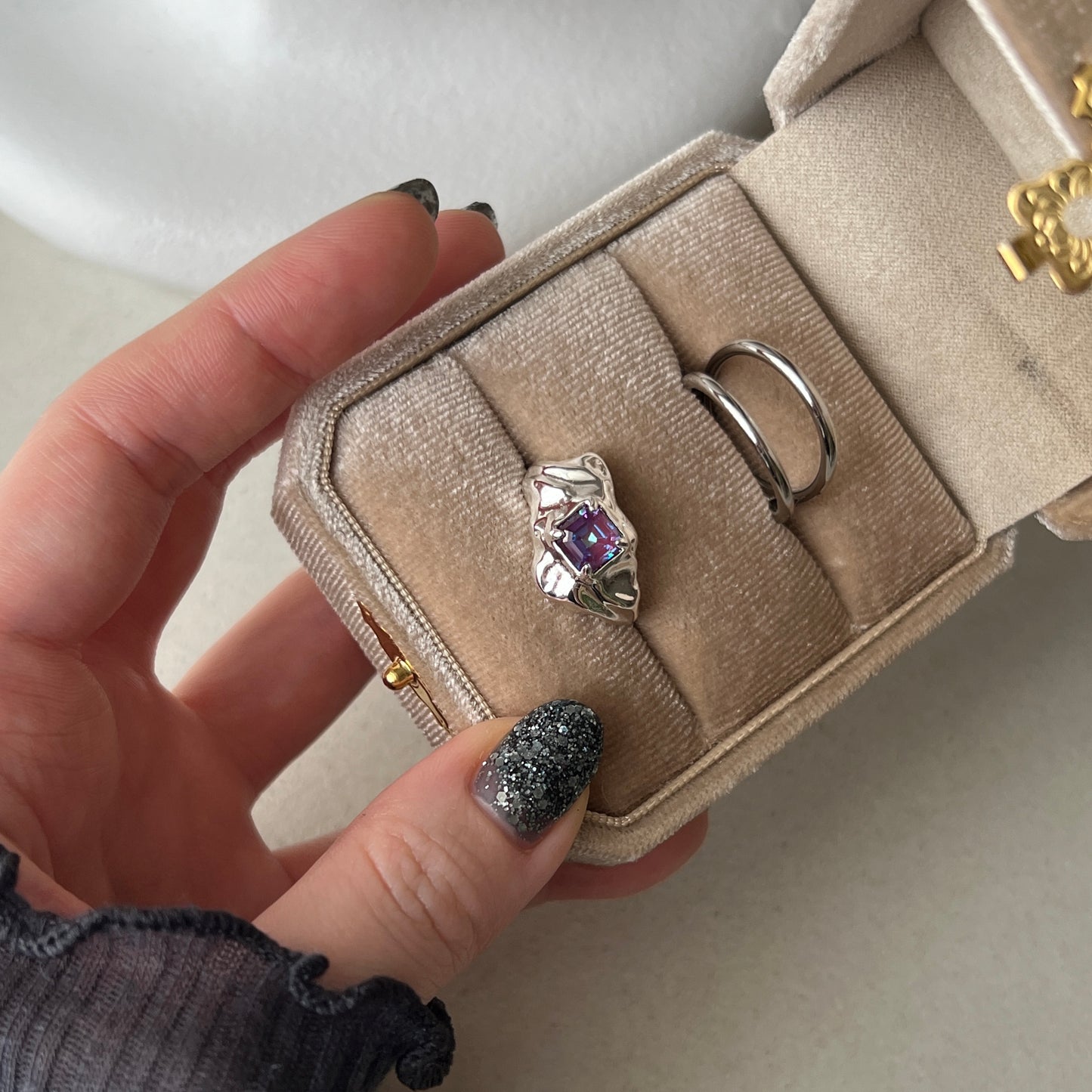 [ burgundy ]  melt ring  silver