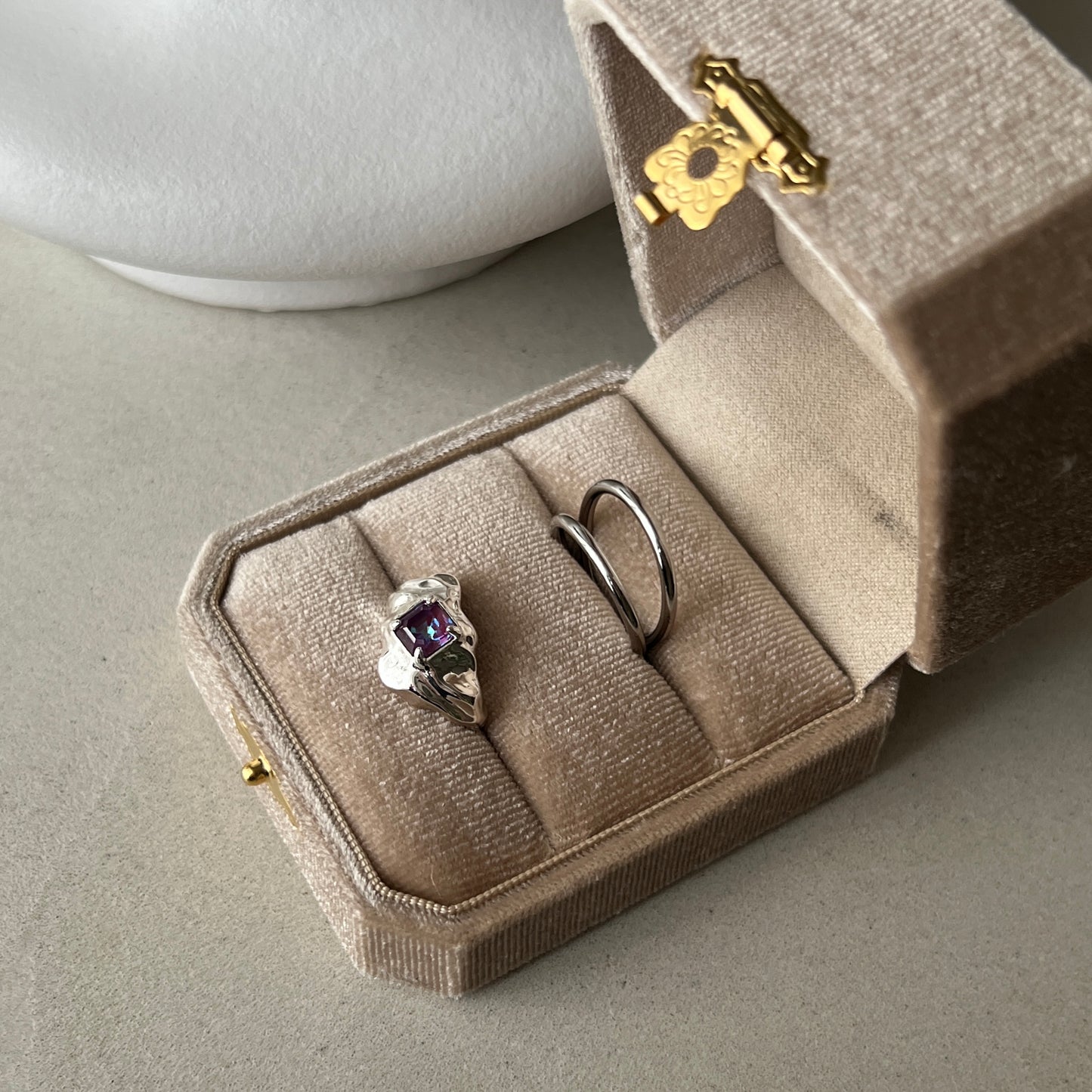 [ burgundy ]  melt ring  silver