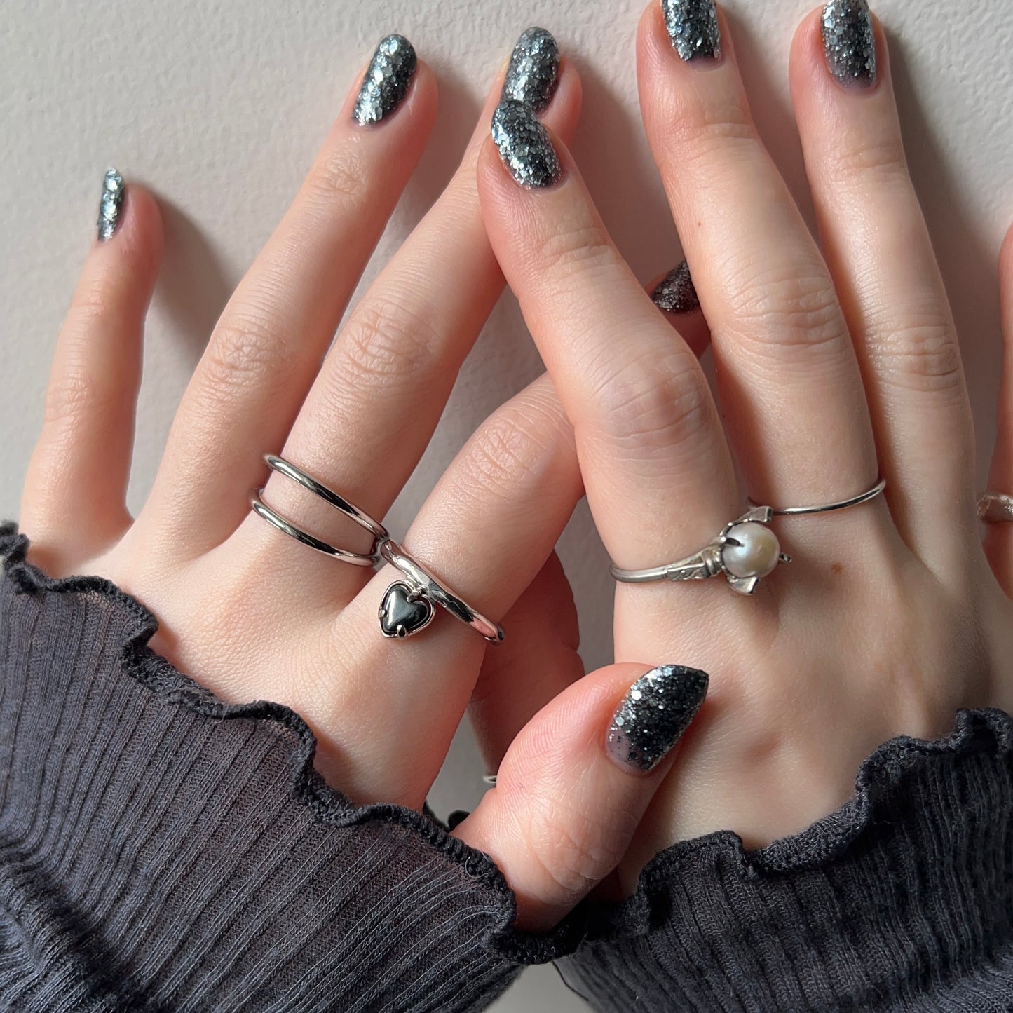 [ hematite ] um heart ring silver