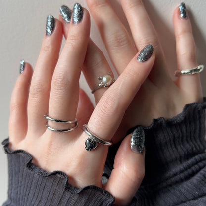 [ hematite ] um heart ring silver