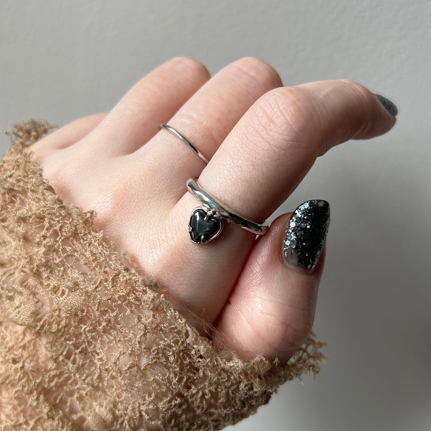 [ hematite ] um heart ring silver