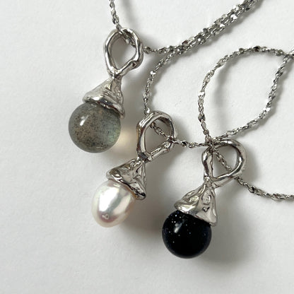 [ labradorite ] drip necklace silver
