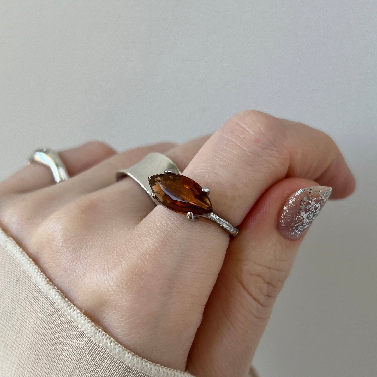 [ brown ] gem MARQUISE silver [ free size ]