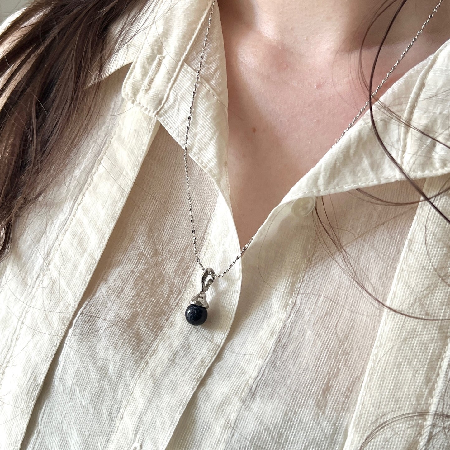 [ blue gold stone ] drip necklace silver