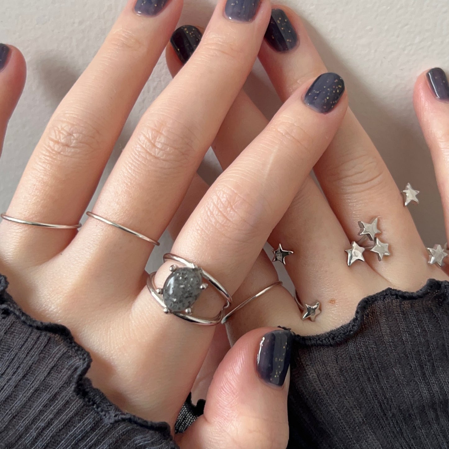 [ black aventurine ] double silver [ free size ]