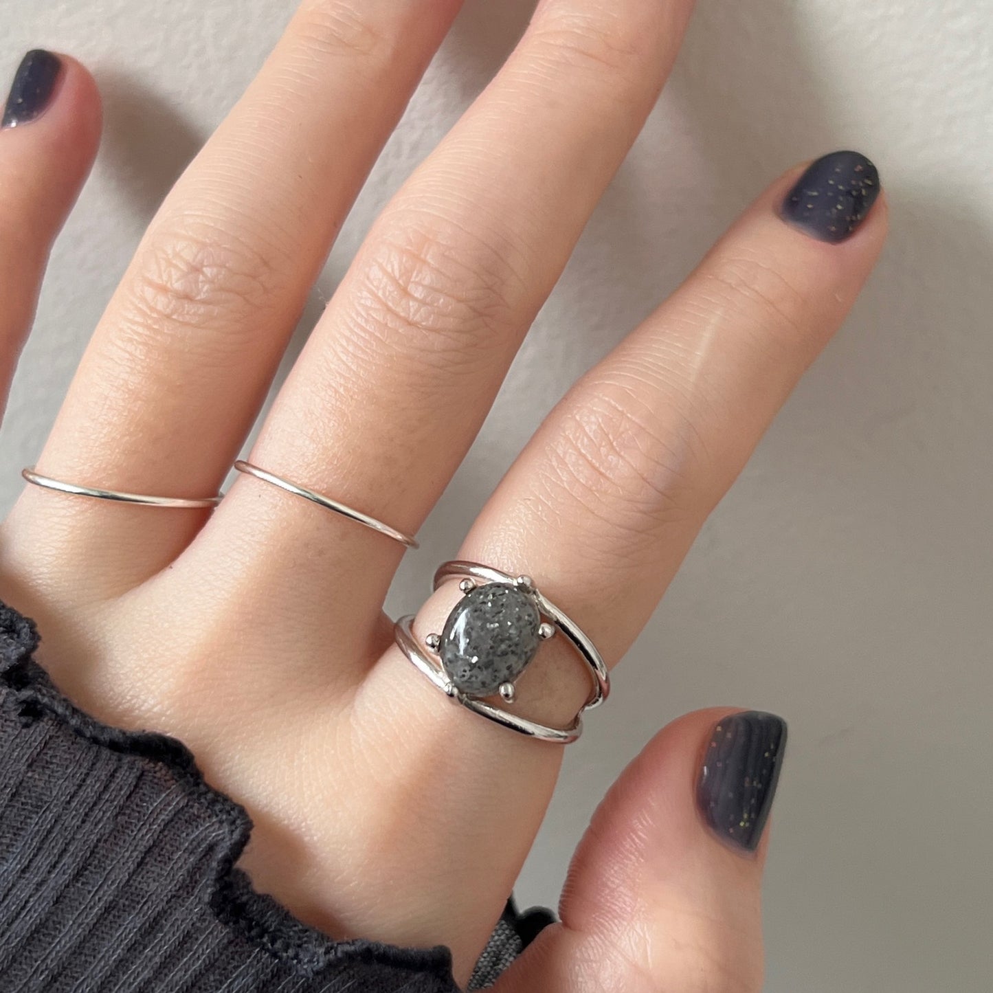 [ black aventurine ] double silver [ free size ]