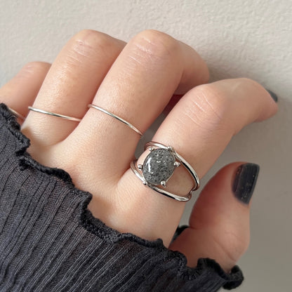 [ black aventurine ] double silver [ free size ]