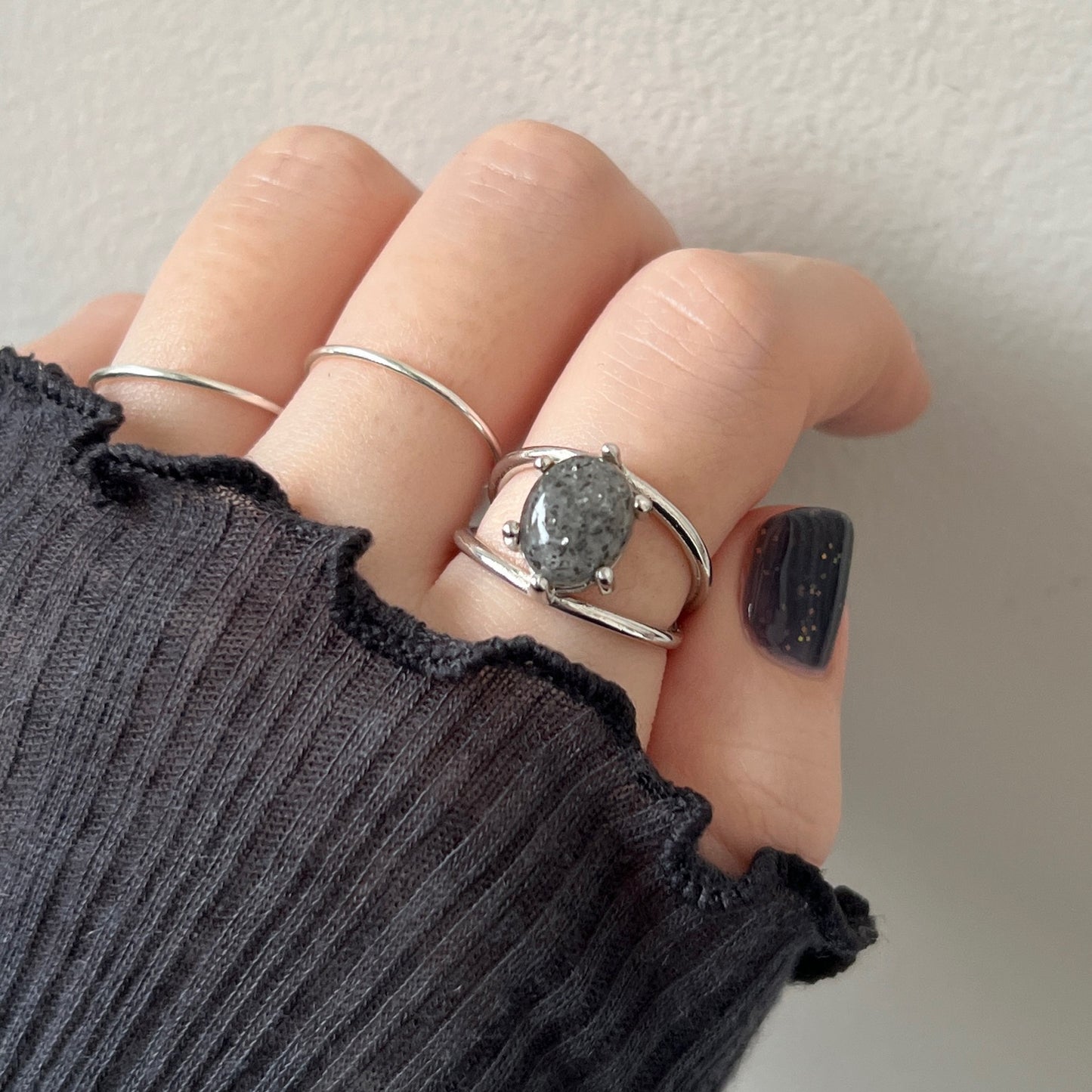 [ black aventurine ] double silver [ free size ]