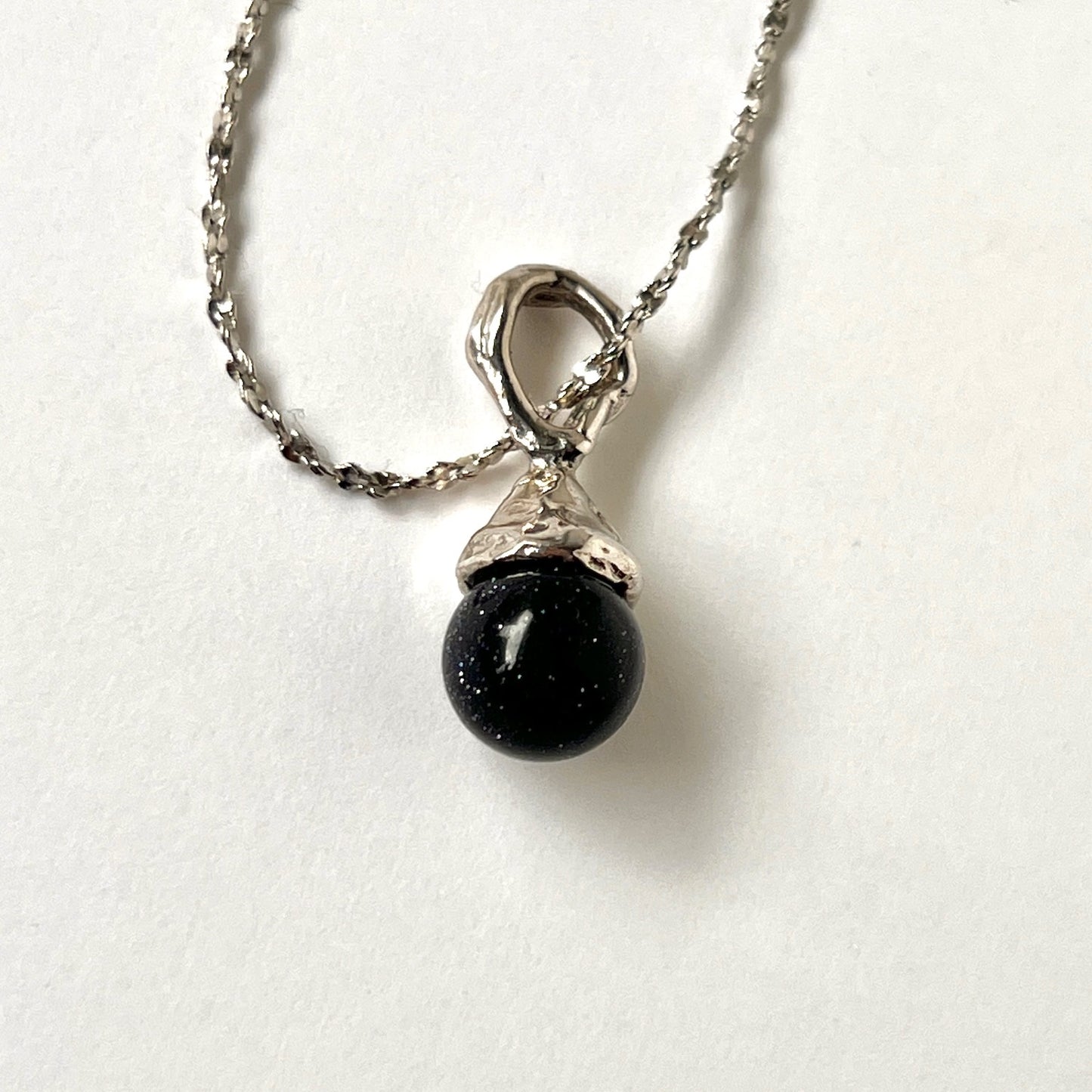 [ blue gold stone ] drip necklace silver