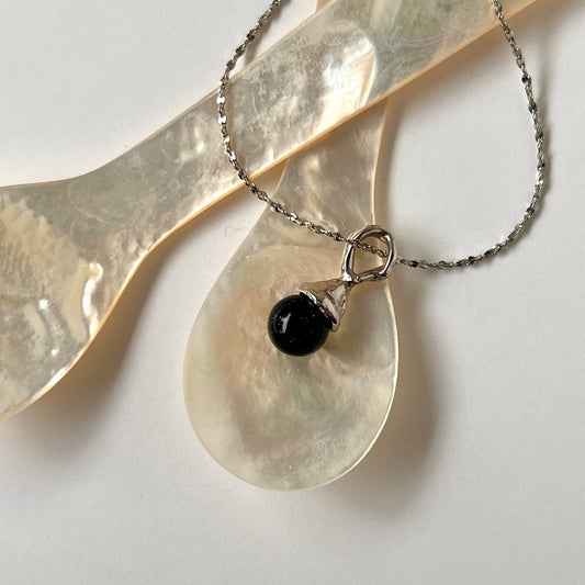 [ blue gold stone ] drip necklace silver